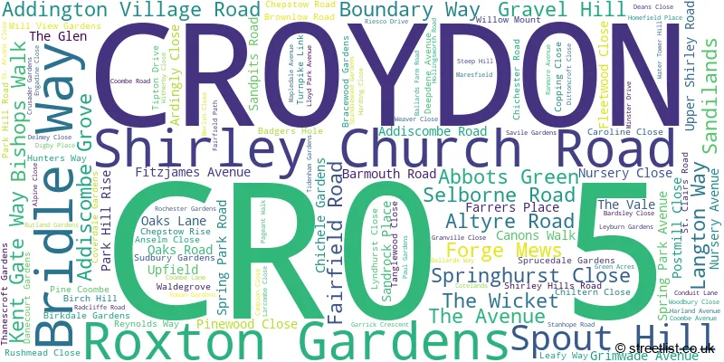 A word cloud for the CR0 5 postcode